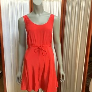 Donna Morgan Silk Sleeveless Dress Coral with Criss Cross Back Drawstring Sz 8P
